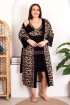 Siyah Renk Leopar Desenli Lady 19219 Kadın Büyük Beden Sabahlıklı Gecelik Takım