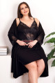 siyah renkli ve dantel detaylı lady 19220 kadın büyük beden sabahlıklı 2li gecelik takım, 8509990014834, lady pijama takımı, Lady