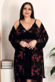 siyah renk kımrızı çiçek desenli lady 19225 kadın büyük beden sabahlıklı gecelik takım, 8509990006259, lady pijama takımı, Lady