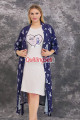 lacivert - beyaz renkli ve desenli lady 19233 kadın büyük beden sabahlıklı gecelik takım, 8509990026691, lady pijama takımı, Lady