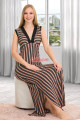 somon renk ve çizgi desenli lady 7030 kadın gecelik, ekstra uzun elbise, 8509990007850, lady pijama takımı, Lady