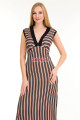 somon renk ve çizgi desenli lady 7030 kadın gecelik, ekstra uzun elbise, 8509990007850, lady pijama takımı, Lady