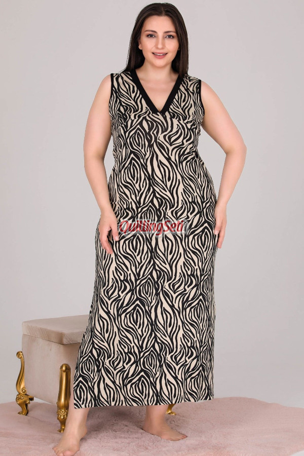 siyah renk zebra desenli askılı kol v yaka, lady 7247 battal büyük beden anne gecelik, anne uzun elbise, 8509990007942, lady pijama takımı, Lady