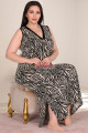 siyah renk zebra desenli askılı kol v yaka, lady 7247 battal büyük beden anne gecelik, anne uzun elbise, 8509990007942, lady pijama takımı, Lady