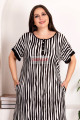 siyah beyaz renk çizgili desen kısa kol düğmeli yuvarlak yaka, lady 7256 battal büyük beden anne gecelik, anne uzun elbise, 8509990007652, lady pijama takımı, Lady
