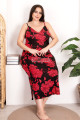 siyah renk kırmızı çiçek desenli askılı kol, lady 7270 battal büyük beden anne gecelik, anne uzun elbise, 8509990007911, lady pijama takımı, Lady