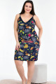 lacivert renk ve desenli kadın askılı kol büyük beden anne tunik gecelik - 8716, 8509990001773, lady pijama takımı, Lady