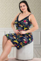 lacivert renk ve desenli kadın askılı kol büyük beden anne tunik gecelik - 8716, 8509990001773, lady pijama takımı, Lady