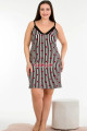 kahverengi renk ve çizgili desen kadın askılı kol büyük beden anne tunik gecelik - 8717, 8509990001803, lady pijama takımı, Lady