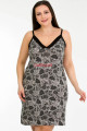gri renk ve çiçekli desen kadın askılı kol büyük beden anne tunik gecelik - 8719, 8509990001834, lady pijama takımı, Lady