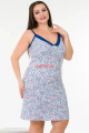 beyaz renk ve mavi puantiye desenli kadın askılı kol büyük beden anne tunik gecelik - 8729, 8509990001926, lady pijama takımı, Lady