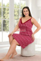 bordo renk ve beyaz çizgili desen kadın askılı kol büyük beden anne tunik gecelik - 8730, 8509990001957, lady pijama takımı, Lady