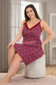 bordo renk ve çiçek desenli kadın askılı kol büyük beden anne tunik gecelik - 8731, 8509990001988, lady pijama takımı, Lady