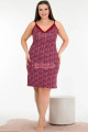 bordo renk ve çiçek desenli kadın askılı kol büyük beden anne tunik gecelik - 8731, 8509990001988, lady pijama takımı, Lady