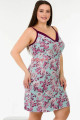 mavi renk ve bordo çiçek desenli kadın askılı kol büyük beden anne tunik gecelik - 8732, 8509990002015, lady pijama takımı, Lady