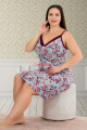 mavi renk ve bordo çiçek desenli kadın askılı kol büyük beden anne tunik gecelik - 8732, 8509990002015, lady pijama takımı, Lady