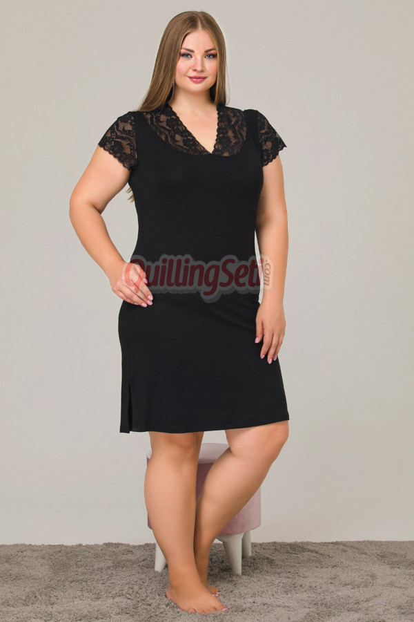 siyah renk lady 8890 büyük beden anne tunik gecelik, büyük beden tunik modelleri, lady-8890-2xl, lady pijama takımı, Lady