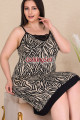 siyah renk ve zebra desenli kadın askılı kol büyük beden anne tunik gecelik - 8509, 8509990021733, lady pijama takımı, Lady
