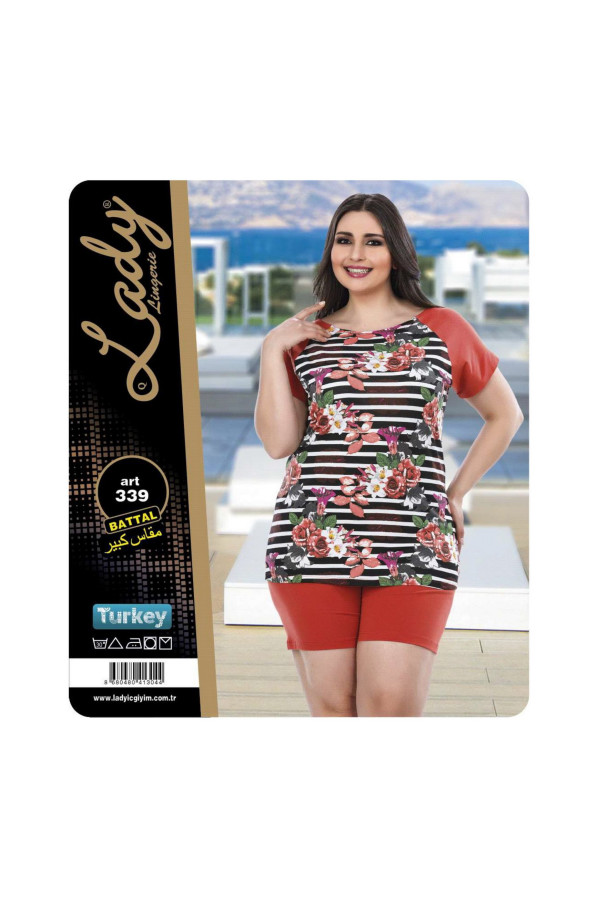lady 338 büyük beden battal boy şortlu pijama takım - bedenler 2xl - 3xl - 4xl, ladybynpjmtkmbttlsrtl339, lady pijama takımı, Lady