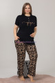 siyah renk leopar desenli düğmeli yaka lady 10850 battal boy büyük beden kısa kol pijama takımı, qs--lady-10850-2xl, büyük beden (battal boy) pijama takımları, Lady