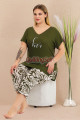 haki renk ve desenli lady 10715 kadın büyük beden kapri pijama takımı, 8509990023782, lady pijama takımı, Lady