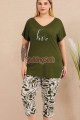 haki renk ve desenli lady 10715 kadın büyük beden kapri pijama takımı, 8509990023782, lady pijama takımı, Lady