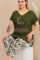 haki renk ve desenli lady 10715 kadın büyük beden kapri pijama takımı, 8509990023782, lady pijama takımı, Lady