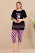 Pembe - Siyah Renk Ve Puantiye Desenli Lady 10723 Kadın Büyük Beden Kapri Pijama Takımı