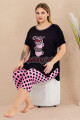 pembe - siyah renk ve puantiye desenli lady 10723 kadın büyük beden kapri pijama takımı, 8509990023591, lady pijama takımı, Lady