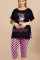 pembe - siyah renk ve puantiye desenli lady 10723 kadın büyük beden kapri pijama takımı, 8509990023591, lady pijama takımı, Lady