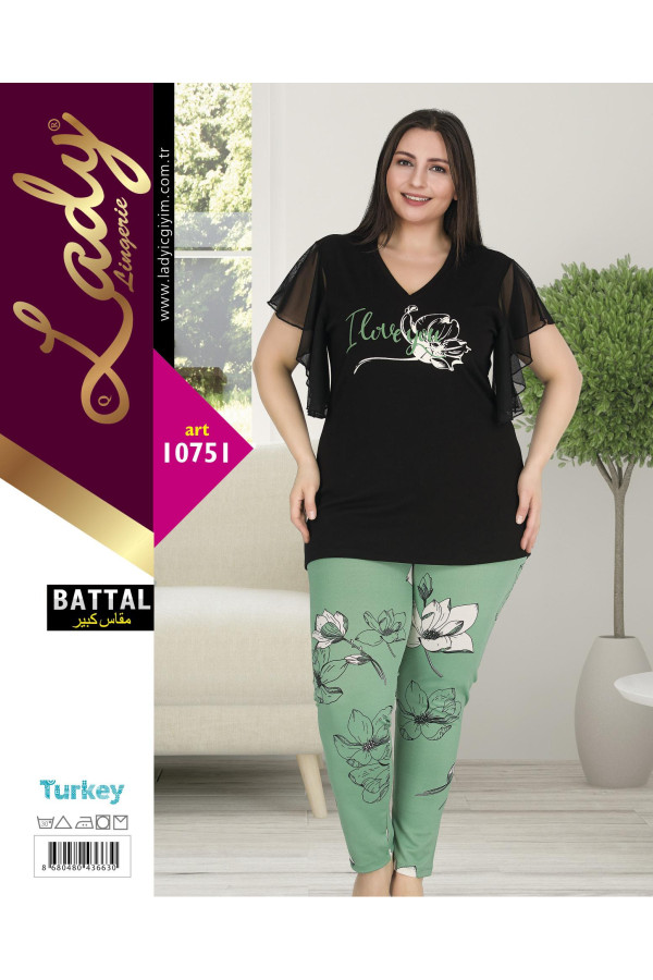 lady 10533 büyük beden battal boy kapri pijama takımı, ladybttlpjm10751, lady pijama takımı, Lady
