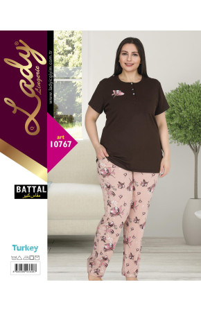 Lady 10762 Battal Boy Büyük Beden Kısa Kol Pijama Takımı