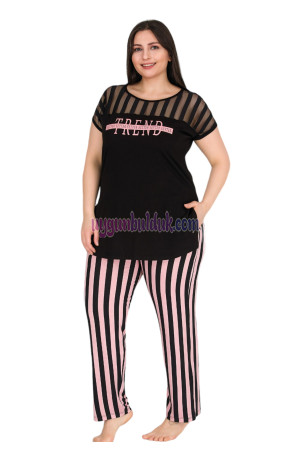 Lady 10772 Battal Boy Büyük Beden Kısa Kol Pijama Takımı
