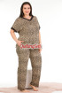 Leopar Desenli Gömlek Yaka Lady 10802 Battal Boy Büyük Beden Kısa Kol Pijama Takımı
