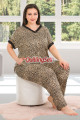 leopar desenli gömlek yaka lady 10802 battal boy büyük beden kısa kol pijama takımı, 8509990022990, büyük beden (battal boy) pijama takımları, Lady