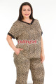 leopar desenli gömlek yaka lady 10802 battal boy büyük beden kısa kol pijama takımı, 8509990022990, büyük beden (battal boy) pijama takımları, Lady