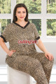 leopar desenli gömlek yaka lady 10802 battal boy büyük beden kısa kol pijama takımı, 8509990022990, büyük beden (battal boy) pijama takımları, Lady