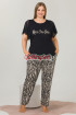 Siyah Renk Zebra Desenli Bisiklet Yaka Lady 10881 Battal Boy Büyük Beden Kısa Kol Pijama Takımı