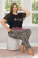 siyah renk zebra desenli bisiklet yaka lady 10881 battal boy büyük beden kısa kol pijama takımı, 8509990020545, büyük beden (battal boy) pijama takımları, Lady