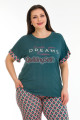 yeşil renk ve desenli bisiklet yaka lady 10932 battal büyük beden kısa kol anne pijama takımı, lady-10932-2xl, büyük beden (battal boy) pijama takımları, Lady
