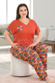 turuncu renk ve desenli lady 10938 kadın kısa kol büyük beden anne pijama takımı, 8509990022075, büyük beden (battal boy) pijama takımları, Lady