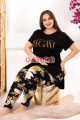 siyah renk ve çiçek desenli yuvarlak yaka lady 10948 battal büyük beden kısa kol anne pijama takımı, 8509990020453, büyük beden (battal boy) pijama takımları, Lady