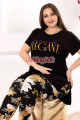 siyah renk ve çiçek desenli yuvarlak yaka lady 10948 battal büyük beden kısa kol anne pijama takımı, 8509990020453, büyük beden (battal boy) pijama takımları, Lady