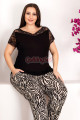 siyah renk ve zebra desenli v yaka dantel detaylı lady 10949 battal büyük beden kısa kol anne pijama takımı, 8509990017712, büyük beden (battal boy) pijama takımları, Lady