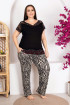 Siyah Renk ve Zebra Desenli V Yaka Dantel Detaylı Lady 10949 Battal Büyük Beden Kısa Kol Anne Pijama Takımı