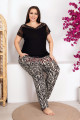 siyah renk ve zebra desenli v yaka dantel detaylı lady 10949 battal büyük beden kısa kol anne pijama takımı, 8509990017712, büyük beden (battal boy) pijama takımları, Lady