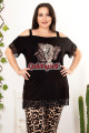 siyah renk ve leopar desenli açık omuz detaylı lady 10954 battal büyük beden kısa kol anne pijama takımı, 8509990020576, büyük beden (battal boy) pijama takımları, Lady