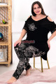 siyah renk ve gül desenli açık omuz detaylı lady 10955 battal büyük beden kısa kol anne pijama takımı, 8509990023089, büyük beden (battal boy) pijama takımları, Lady