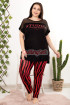 Siyah Renk ve Zebra Desenli Lastikli Paça Lady 10957 Battal Büyük Beden Kısa Kol Anne Pijama Takımı