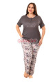 füme renk ve çiçek desenli düğmeli yaka lady 10969 battal büyük beden kısa kol anne pijama takımı, 8509990023232, büyük beden (battal boy) pijama takımları, Lady